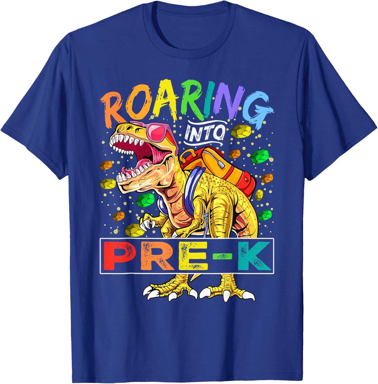 Roaring Into Pre-K Dinosaur T Rex Back to School Boys T-Shirt - T-Shirt | Royal