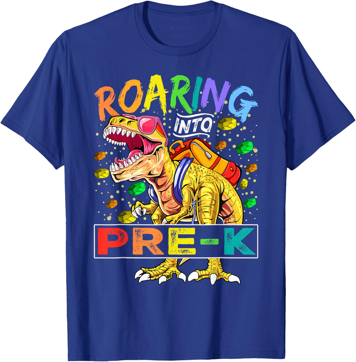 Roaring Into Pre-K Dinosaur T Rex Back to School Boys T-Shirt - T-Shirt | Royal