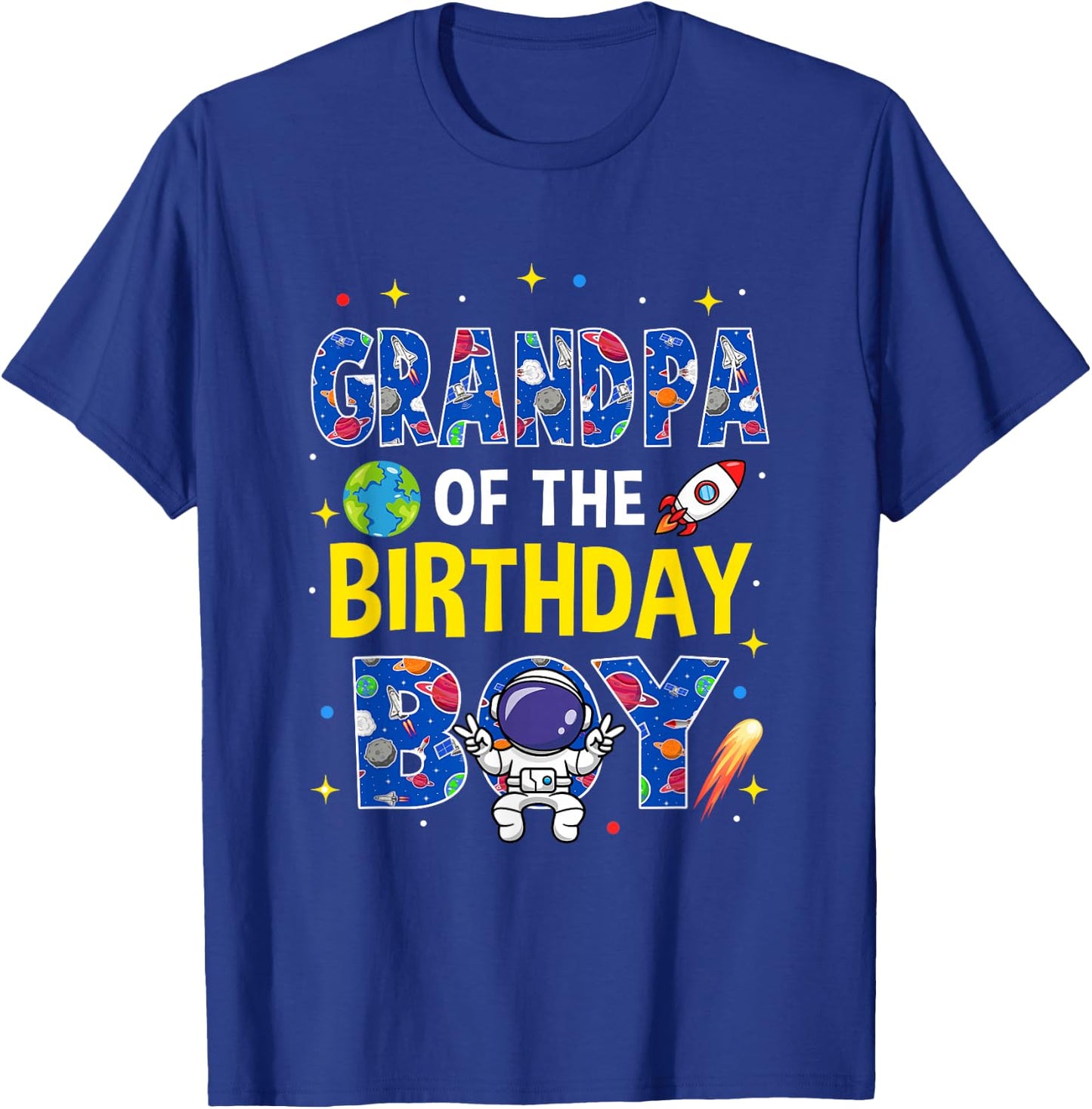 Grandpa of The Birthday Boy Space Astronaut Family Birthday T-Shirt - T-Shirt | Royal