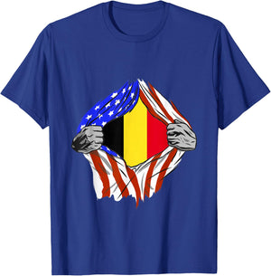 Belgium Flag Chest America USA Belgian Pride Belgian Roots T-Shirt - T-Shirt | Royal
