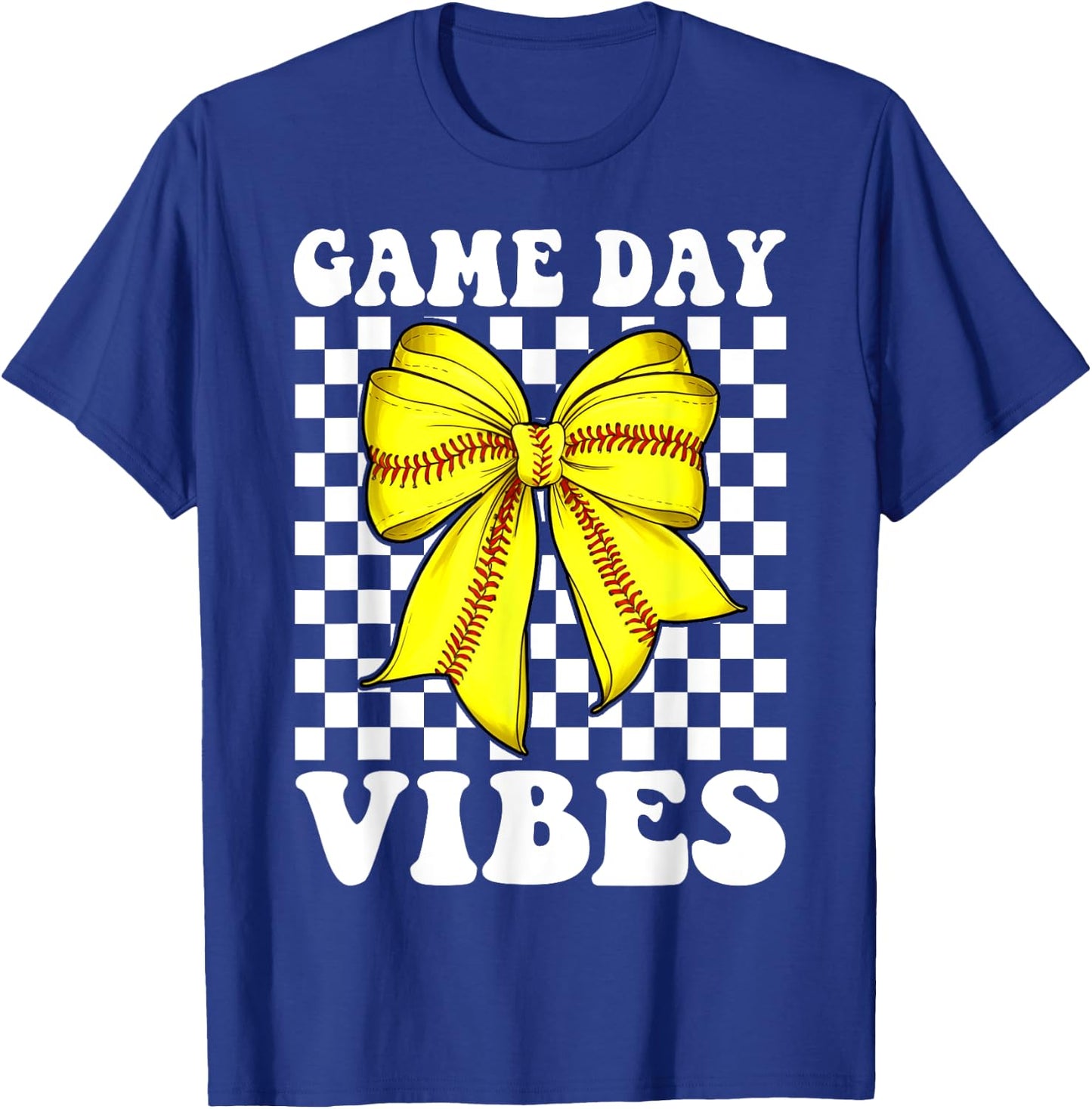 Groovy Softball Game Day Vibes Coquette Bow Girls Women T-Shirt - T-Shirt | Royal