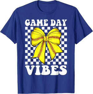 Groovy Softball Game Day Vibes Coquette Bow Girls Women T-Shirt - T-Shirt | Royal