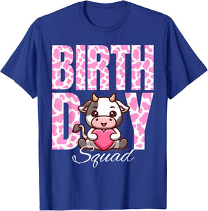 Birthday Squad Cow Farm Pink Cows Theme Animals Bday Kids T-Shirt - T-Shirt | Royal