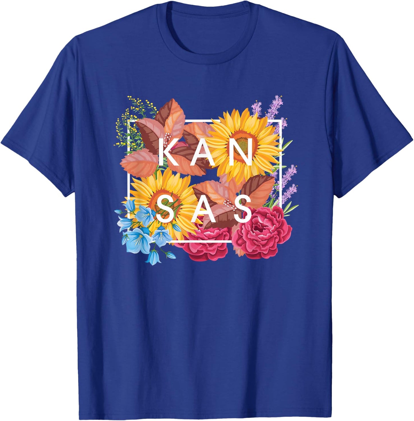 Flowers of Kansas Word Art - Kansan State Souvenir T-Shirt - T-Shirt | Royal
