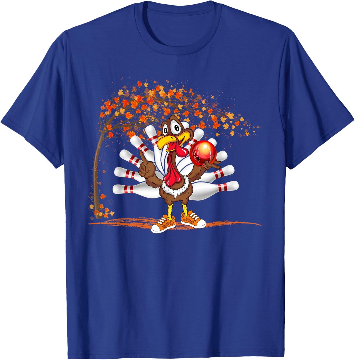 Turkey Playing Bowling Thanksgiving Turkey Tail Bowling T-Shirt - T-Shirt | Royal