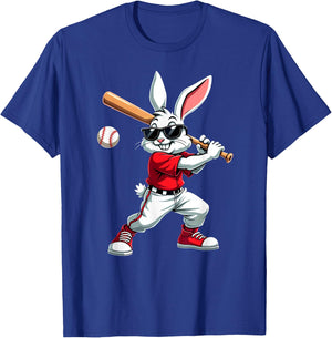 Easter Bunny Playing Baseball Batter T-Shirt - T-Shirt | Royal