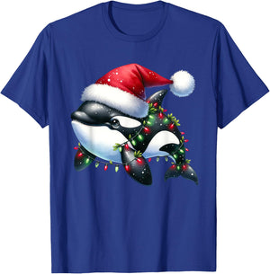 Santa Orca Killer Whale for Boys Girls Christmas Tree Lights T-Shirt - T-Shirt | Royal