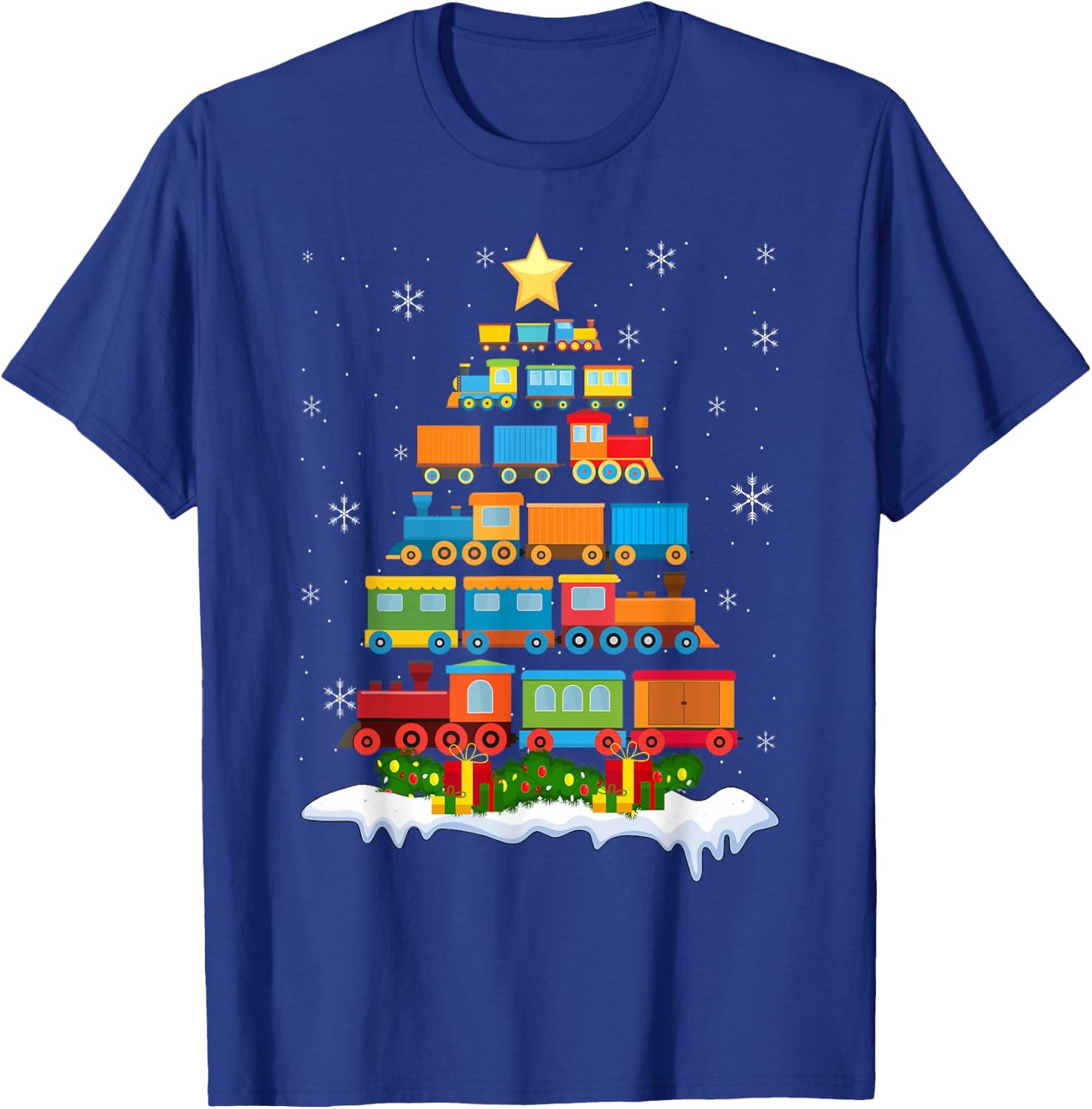 Train Lover Xmas Tree Santa Christmas Train T-Shirt - T-Shirt | Royal