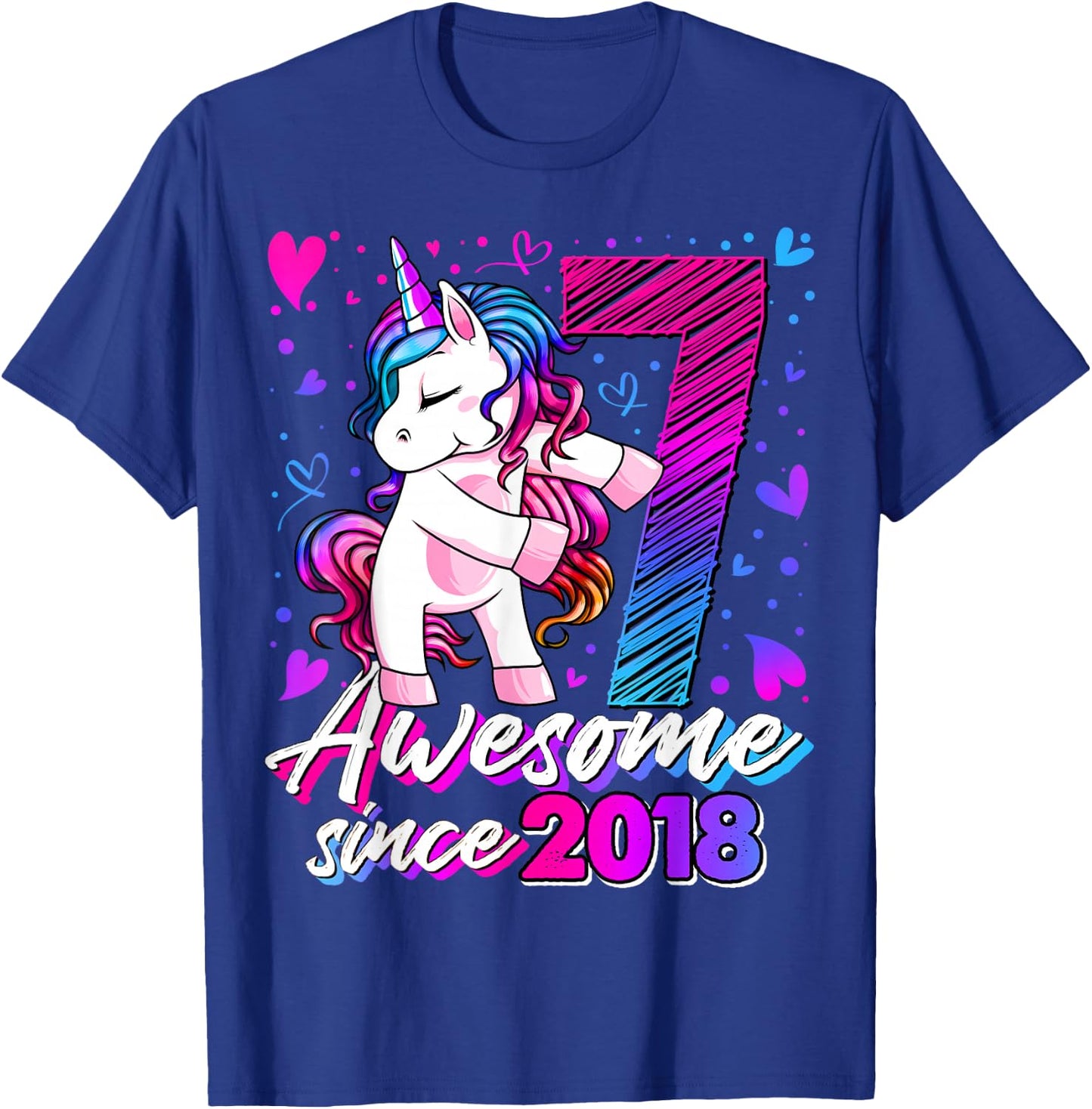 7 Year Old Unicorn Gifts For Girls 7th Birthday Girl Party T-Shirt - T-Shirt | Royal