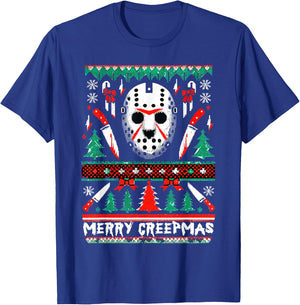 Merry Creepmas Festive Slasher Ugly Christmas T-Shirt - T-Shirt | Royal
