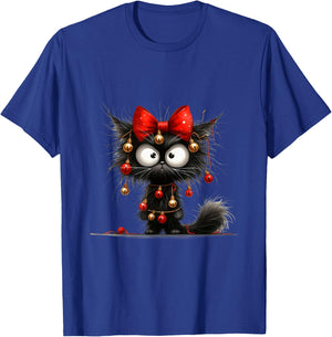 Christmas Grumpy Funny Cat Cheeky , black T-Shirt - T-Shirt | Royal