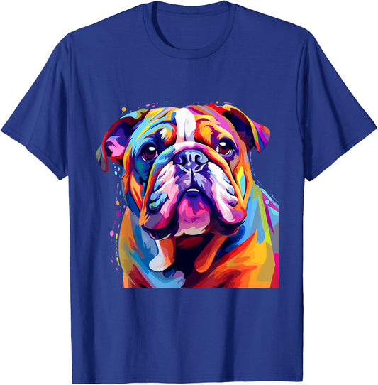 Cool Colorful Bulldog Portrait Graphic T-Shirt - T-Shirt | Royal
