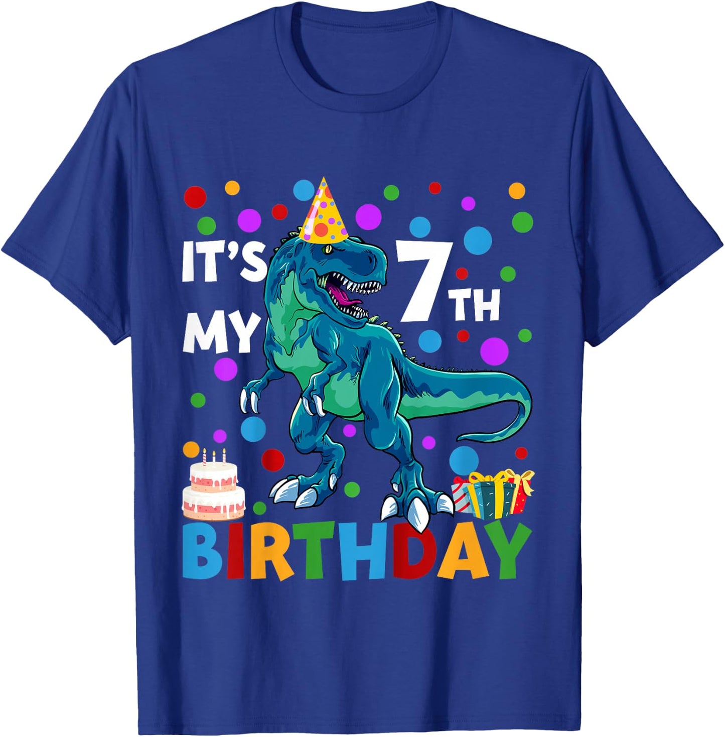 Kids It's My 7th Birthday Happy 7 Year T-Rex T-Shirt - T-Shirt | Royal