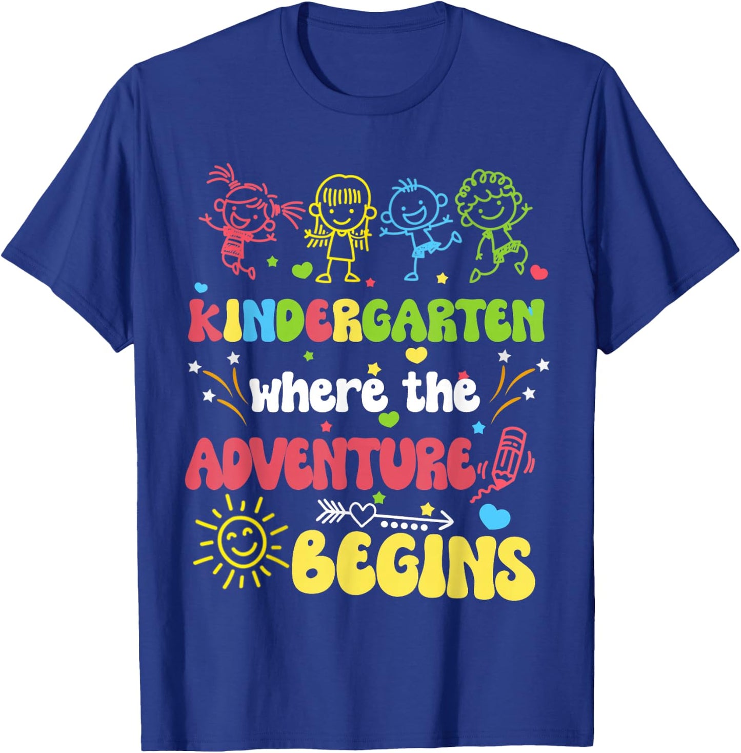 Kindergarten Where the Adventure Begins 1st Day of School T-Shirt - T-Shirt | Royal