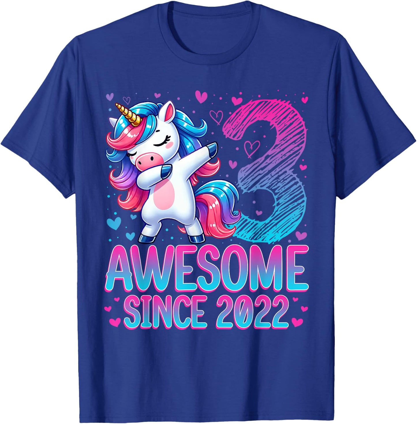 Awesome Since 2022 Unicorn 3rd Birthday 3 Years Old Girl T-Shirt - T-Shirt | Royal