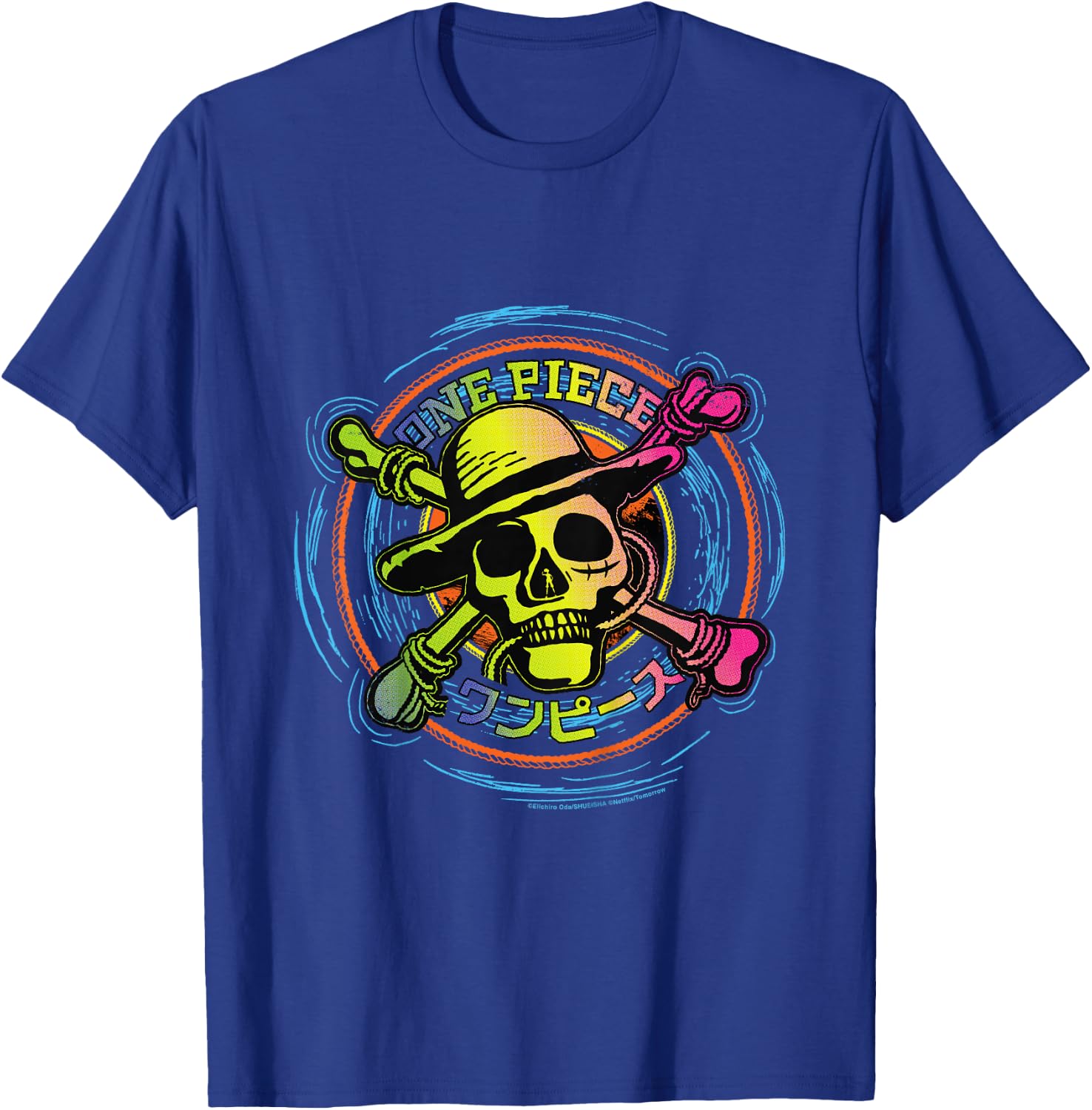 Children's One Piece Anime Straw Hat Pirates Color Logo Kanji Kids , Black, 2 T-Shirt - T-Shirt | Royal