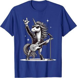 Rock Music & Heavy Metal, Rocker, Guitar, Unicorn, Rock Hand T-Shirt - T-Shirt | Royal