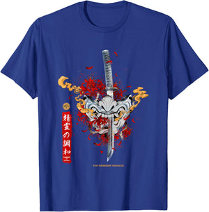 Red Spider Lily and Japanese Anime Retro Oni Samurai Mask T-Shirt - T-Shirt | Royal