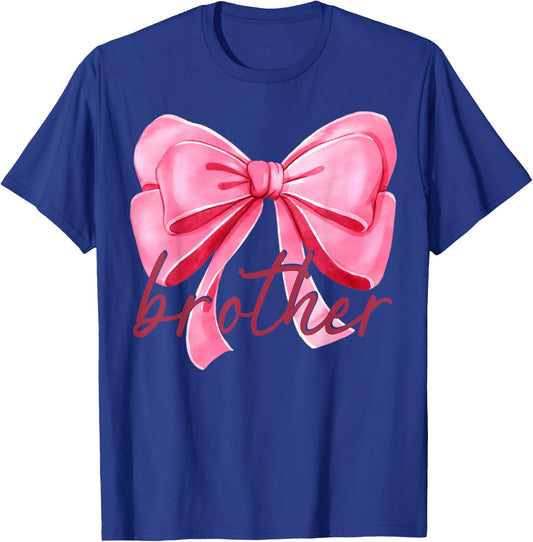 Brother Pink Bow Birthday Baby Shower Family Pink Ribbon T-Shirt - T-Shirt | Royal