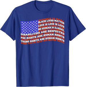 Science, Love, Black Lives Matter, Kindness American Flag T-Shirt - T-Shirt | Royal