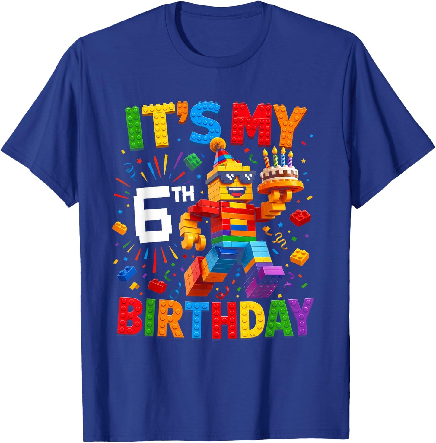 It's My 6th Birthday Building Brick 6 Years Old Boys Kids T-Shirt - T-Shirt | Royal
