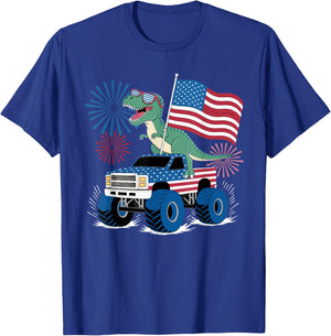 Dinosaur 4th Of July T Rex Dinosaur Truck Dino T-Shirt - T-Shirt | Royal