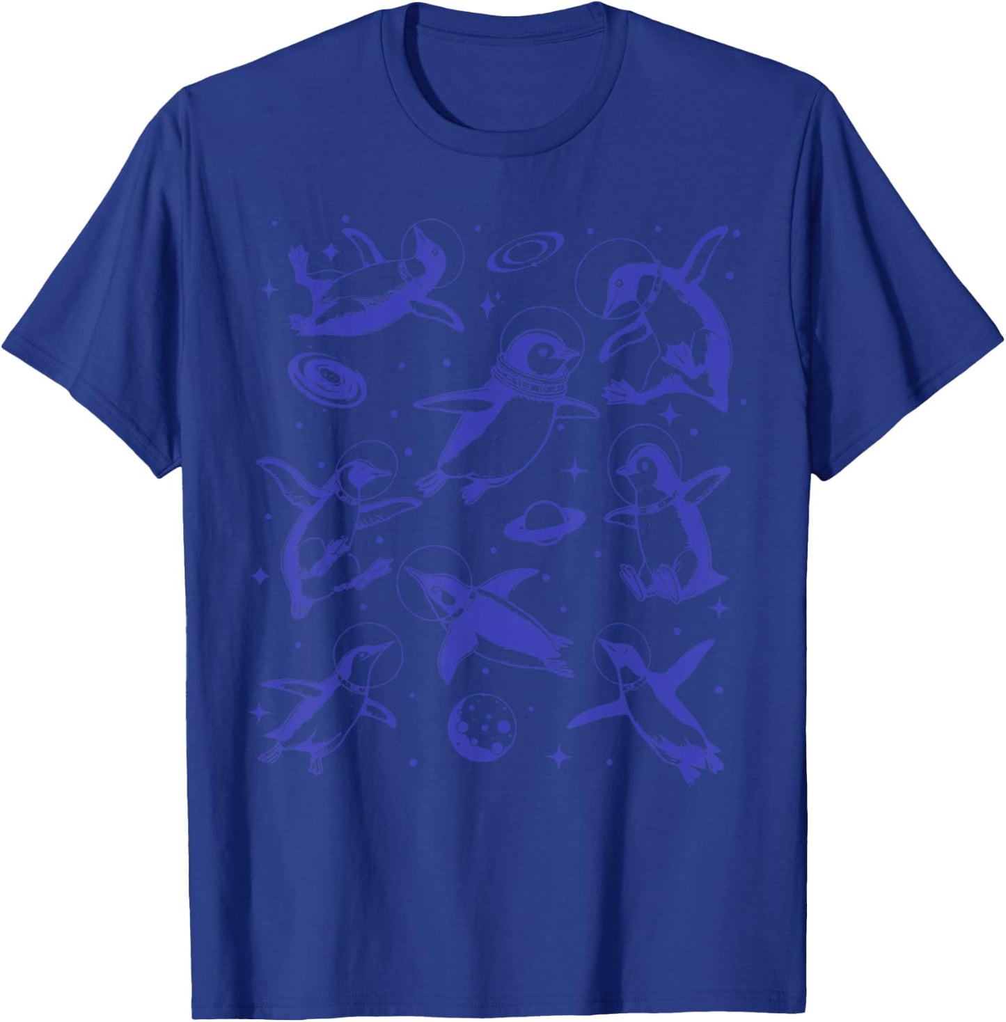 Retro Penguins In Space Astronaut Sea Animal Penguins Lover T-Shirt - T-Shirt | Royal