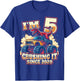 5 Year Old Boys 5th Birthday Dinosaur Monster Truck Party T-Shirt - T-Shirt | Royal