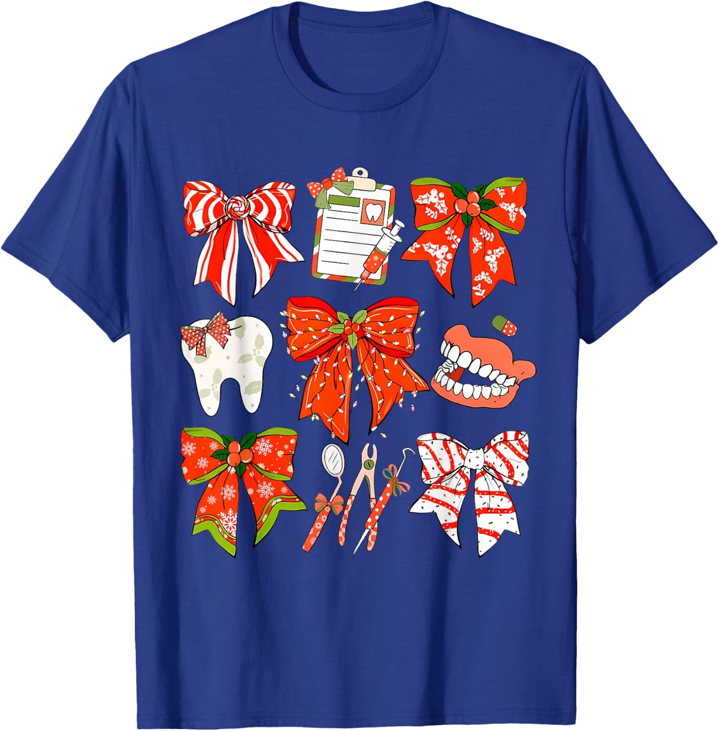 Coquette Bow Dental Christmas Dentist Dental Hygienist T-Shirt - T-Shirt | Royal