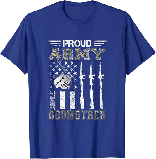 Proud Army Godmother US Army Godmother Gifts Army Graduation T-Shirt - T-Shirt | Royal