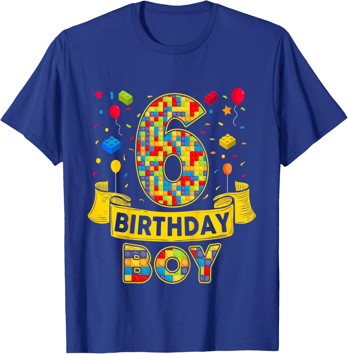 6 Year Old Bday Boy Brick Building 6th Birthday Boy T-Shirt - T-Shirt | Royal