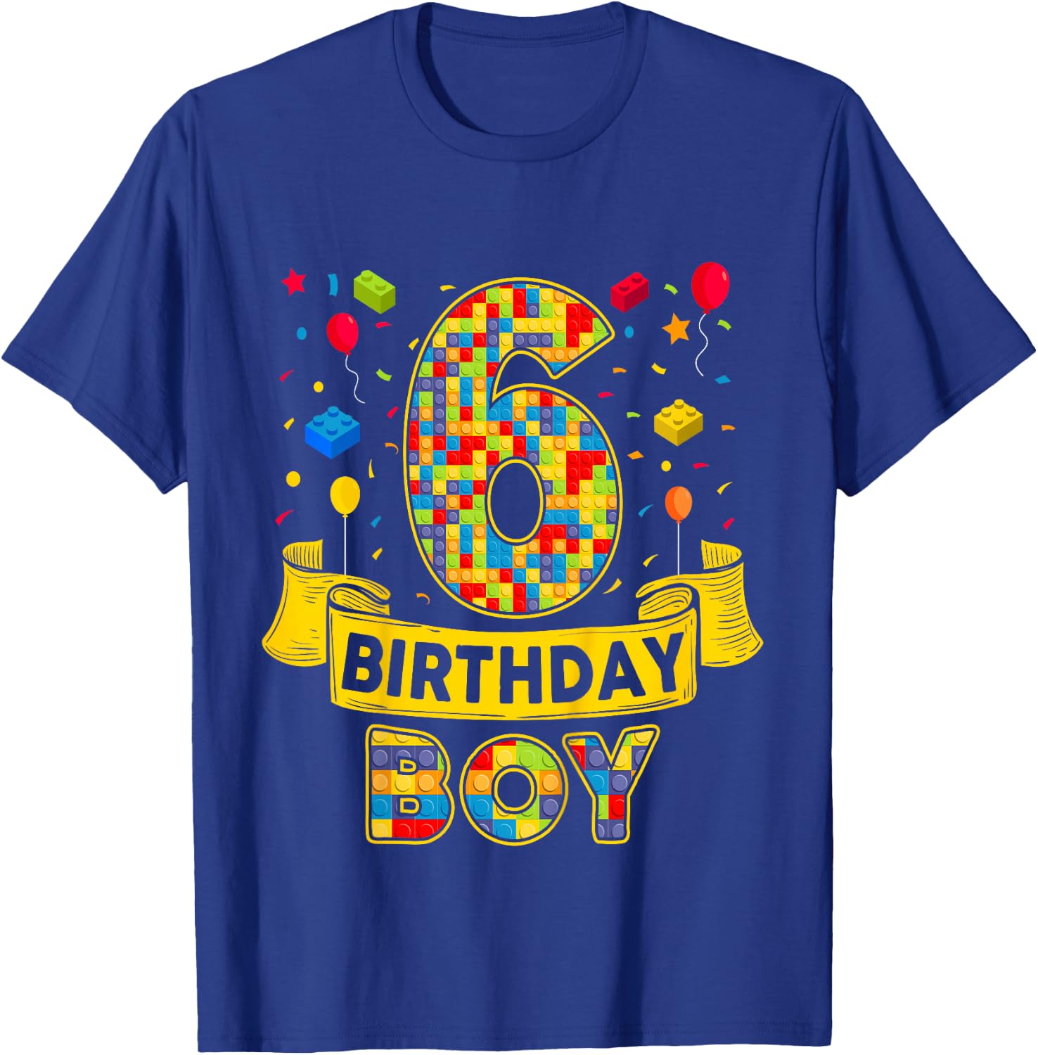 6 Year Old Bday Boy Brick Building 6th Birthday Boy T-Shirt - T-Shirt | Royal
