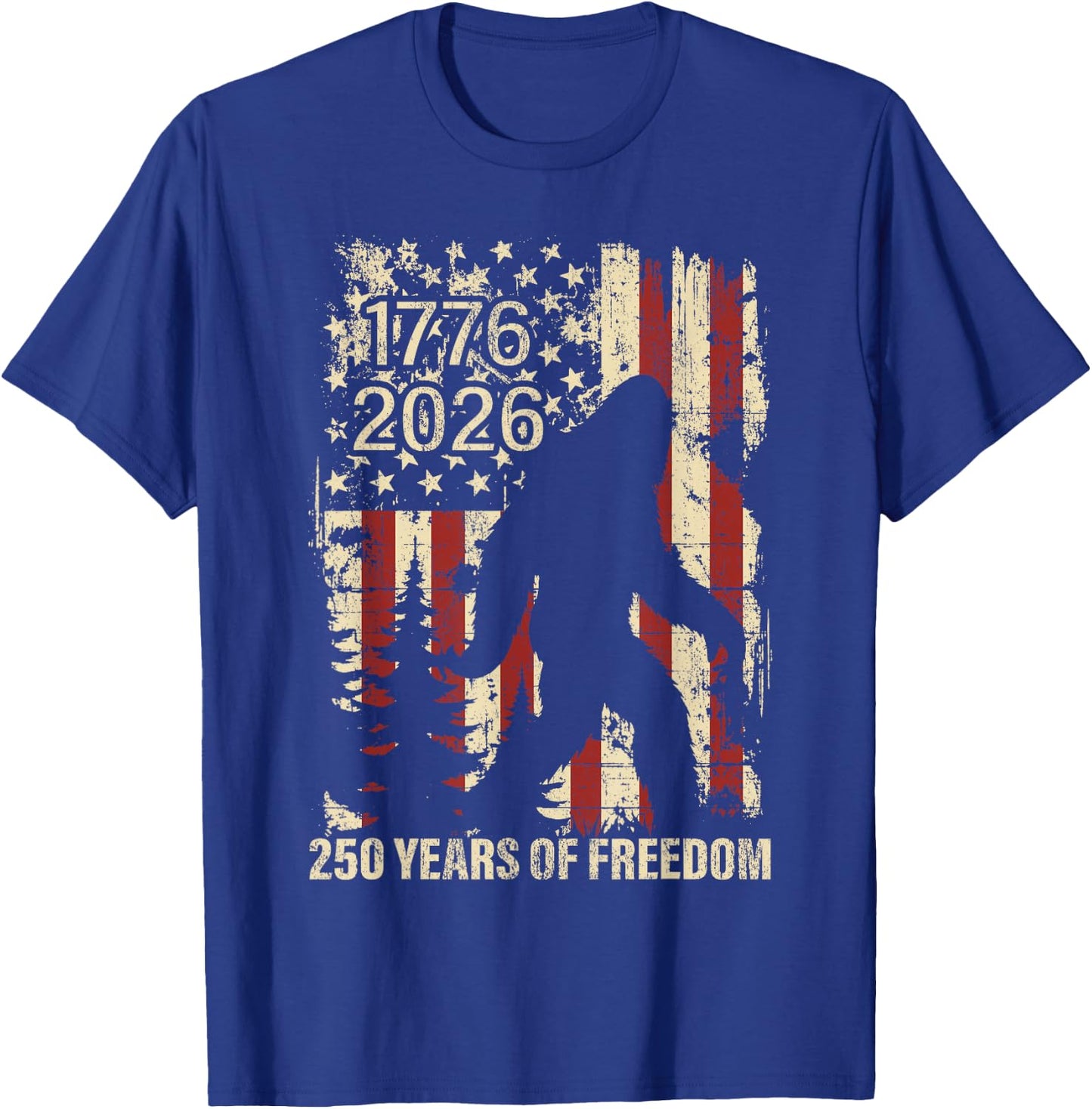 Big Foot Bigfoot Sasquatch American Flag Patriotic 4th July T-Shirt - T-Shirt | Royal