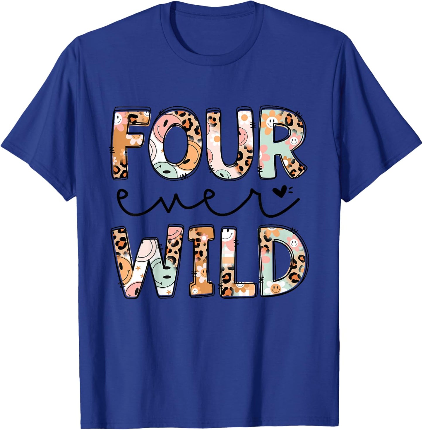 Leopard Girl 4th Birthday Four Ever Wild 4 Year Old Awesome T-Shirt - T-Shirt | Royal