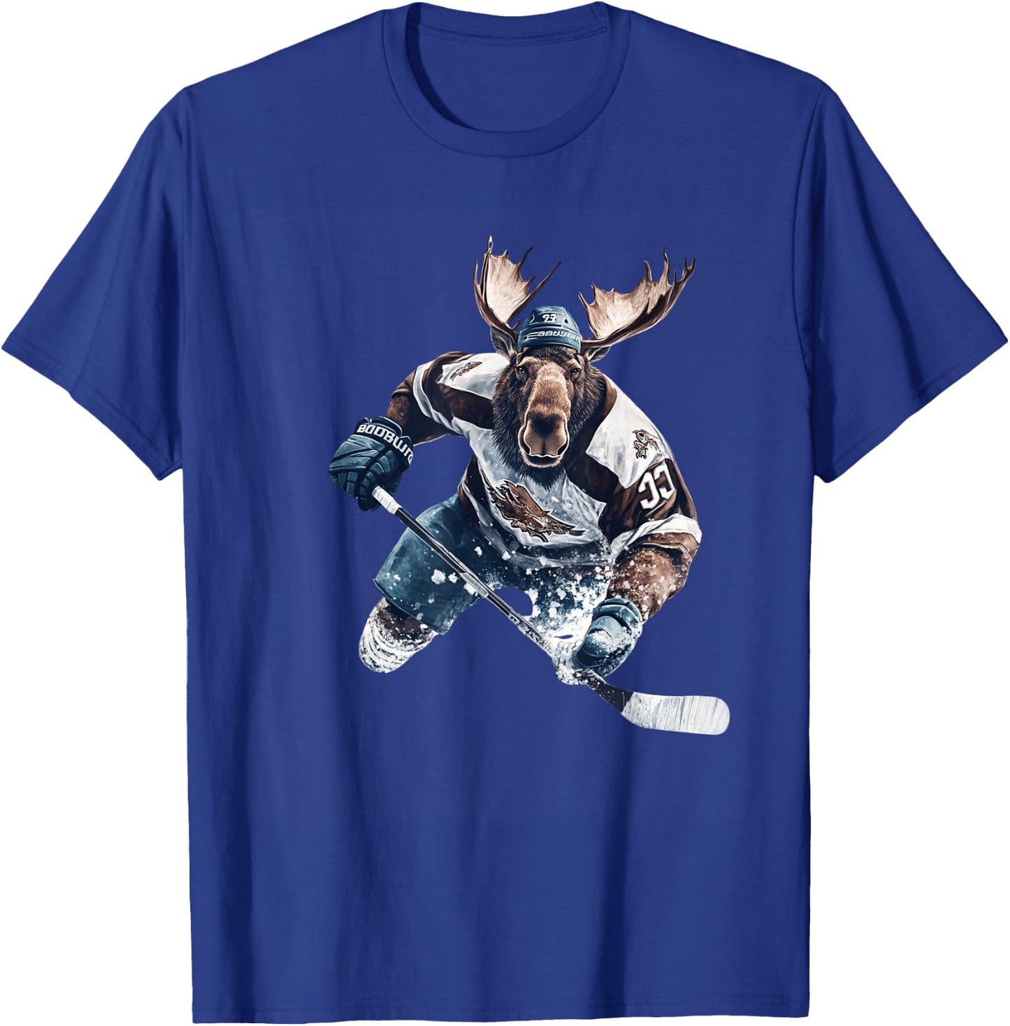 Moose Playing Hockey Humorous Sports T-Shirt - T-Shirt | Royal