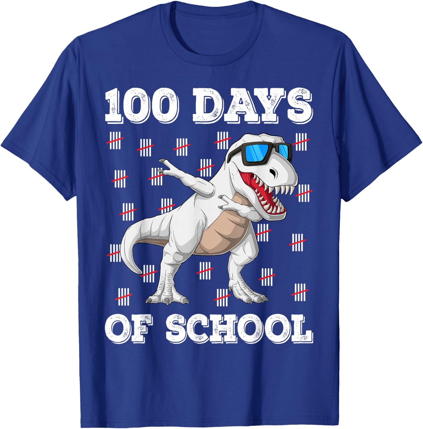 100th Day of School Kids Boys 100 Days of School T-Rex T-Shirt - T-Shirt | Royal