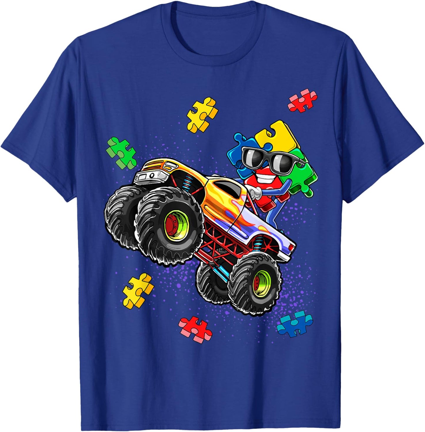 Monster Truck Autism Awareness Puzzle Piece Gift Boys T-Shirt - T-Shirt | Royal