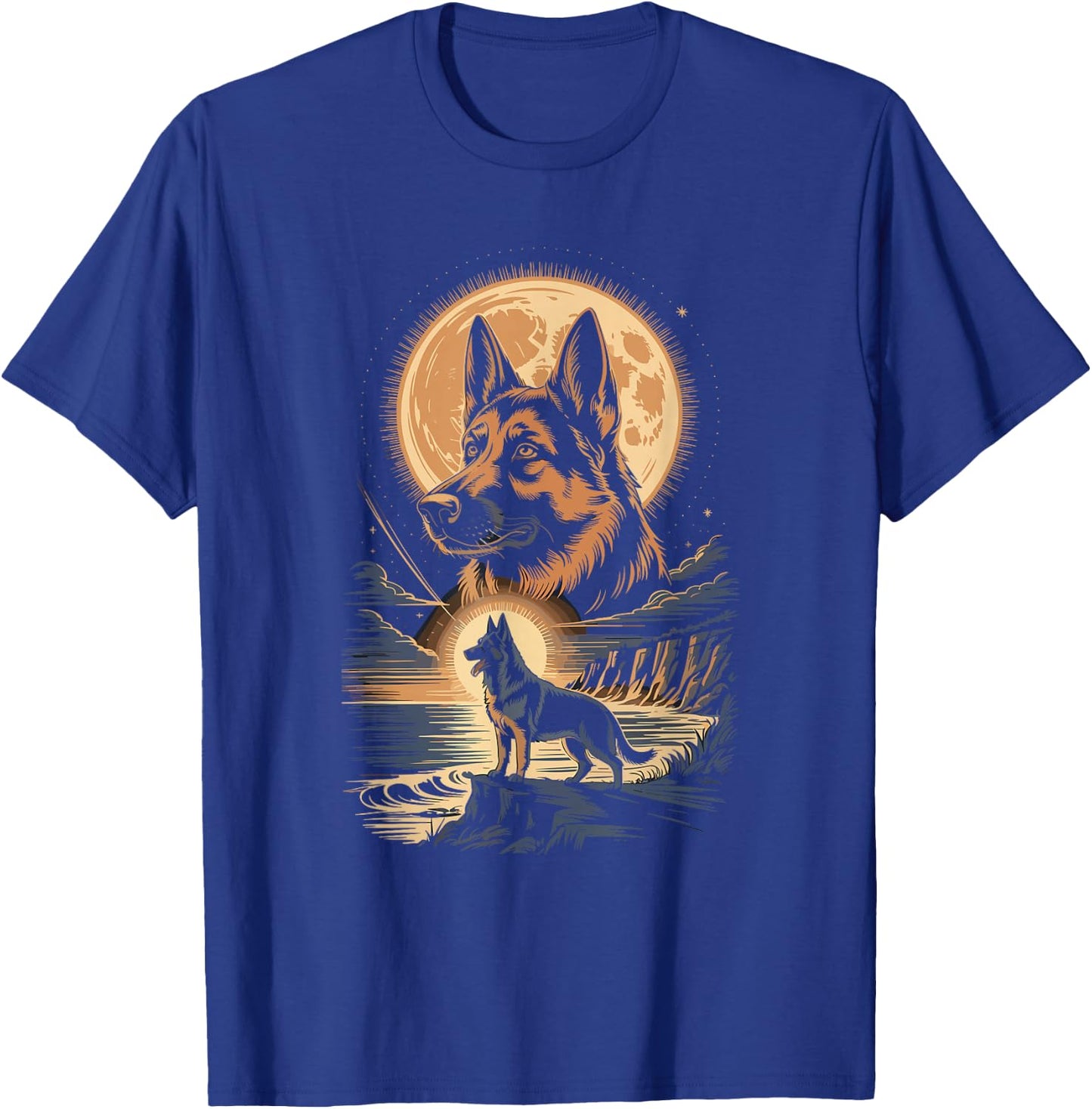 Moonlit Coast German Shepherd Night T-Shirt - T-Shirt | Royal