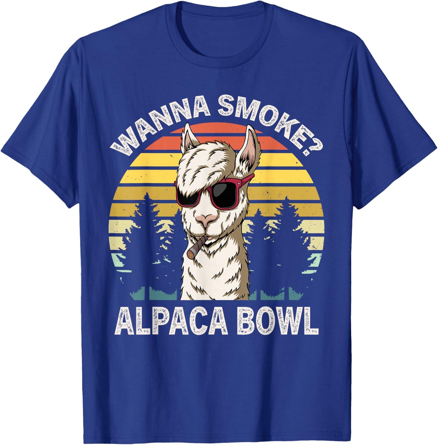 Wanna Smoke Alpaca Bowl Funny Llama Smoking Weed Cannabis T-Shirt - T-Shirt | Royal