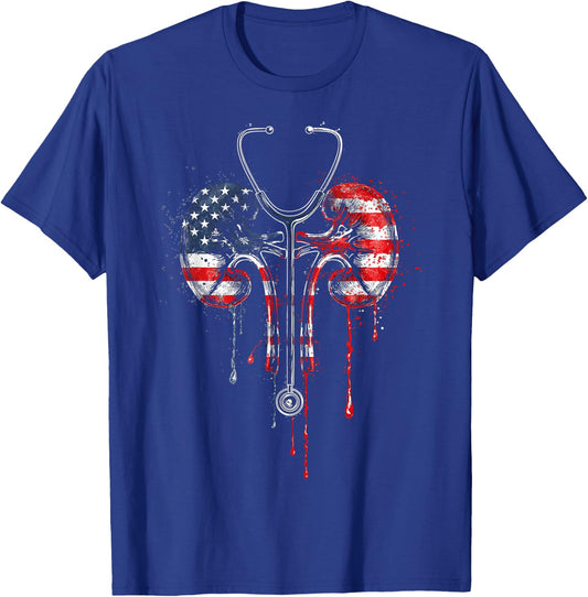 Dialysis Nurse Technician Tech American Flag USA Drip Lover T-Shirt - T-Shirt | Royal