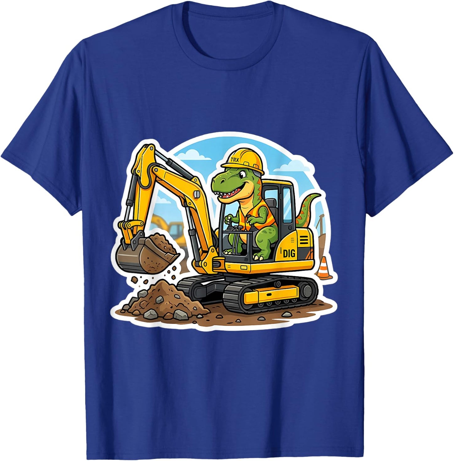 Dinosaur Excavator Operator Dino Boys Kids Heavy Equipment T-Shirt - T-Shirt | Royal