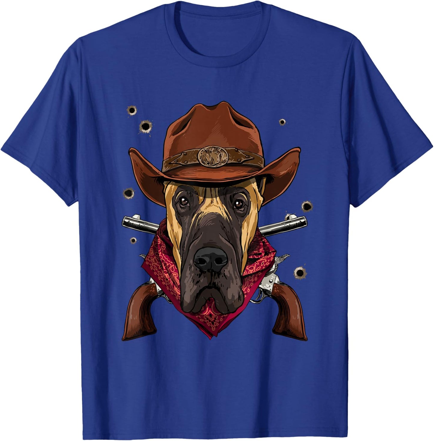Cowboy Great Dane Western Rodeo Cowboy Hat and Bandana Dog T-Shirt - T-Shirt | Royal