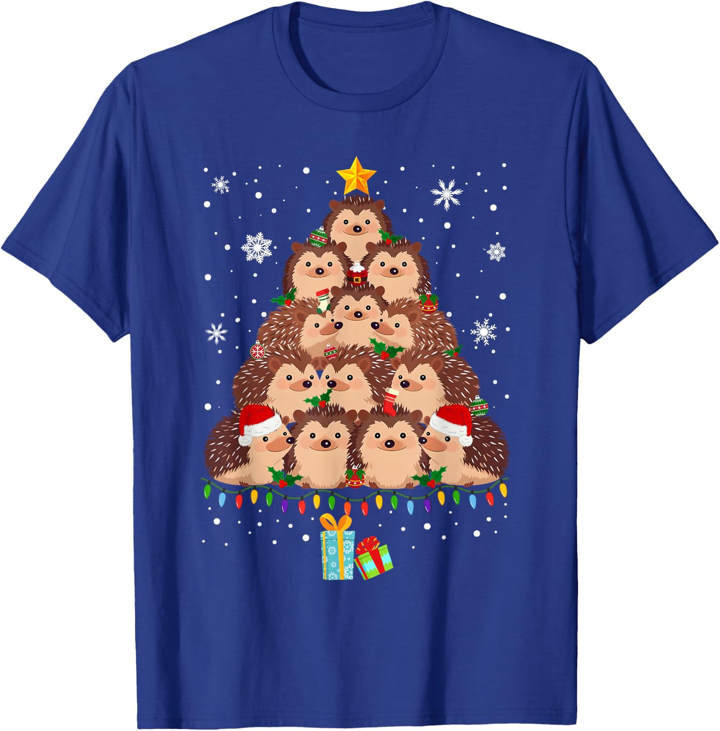 Cute Hedgehog Christmas Tree Funny Pajamas Xmas for Family T-Shirt - T-Shirt | Royal