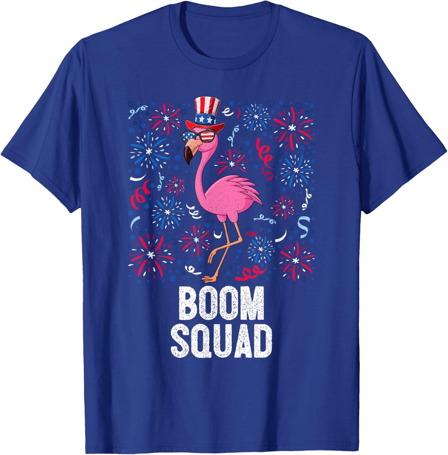 4th Of July Boom Squad Flamingo US Flag Patriotic Fireworks T-Shirt - T-Shirt | Royal