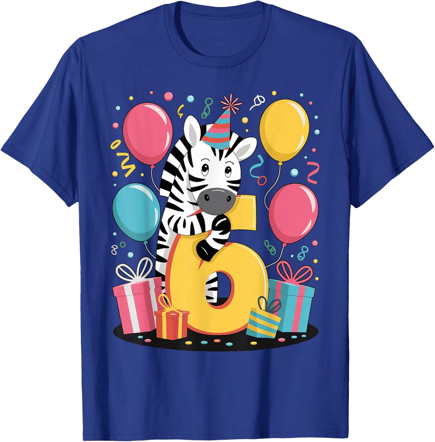 Zebra 6th Birthday Boys Girls 6 Years Sixth Sixth Zebra T-Shirt - T-Shirt | Royal