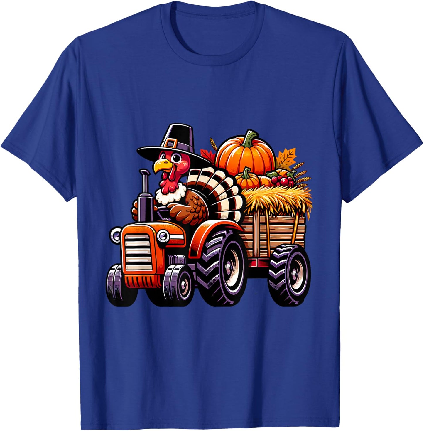 Turkey And Tractors Boys Kids Girls Thanksgiving Hayride T-Shirt - T-Shirt | Royal