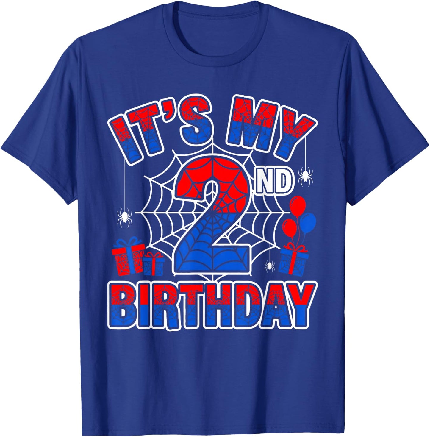 Its My 2nd Birthday Boy 2 Year Old Spider Web Birthday Party T-Shirt - T-Shirt | Royal