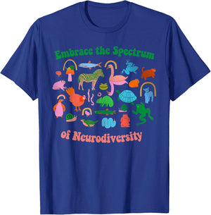 Embrace The Spectrum Neurodiversity Animal Autism Awareness T-Shirt - T-Shirt | Royal