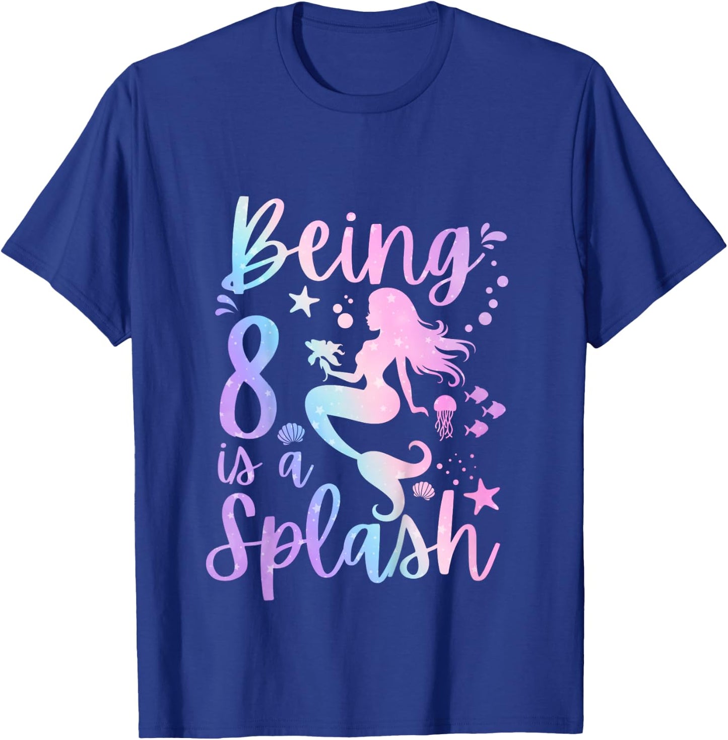 8 Year Old 8th Mermaid Birthday Under Sea Party Themed T-Shirt - T-Shirt | Royal