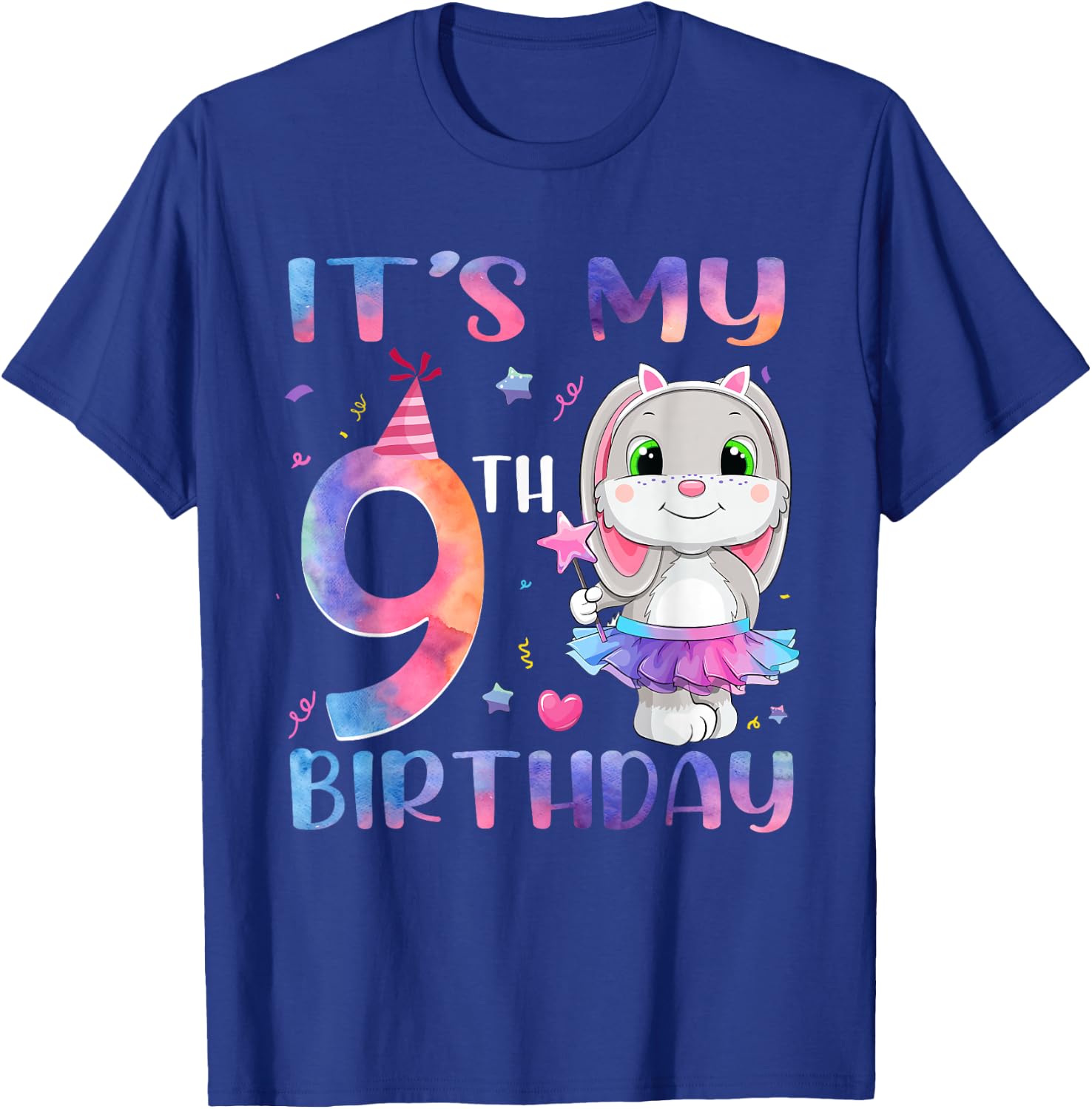 It's My 9th Birthday Bunny Rabbit 9 Years Old Boy Girl T-Shirt - T-Shirt | Royal